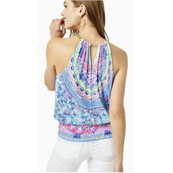 Lilly Pulitzer Bowen Halter Top L in Seaside Shindig Engine NEW WITH TAG! - Picture 2 of 6